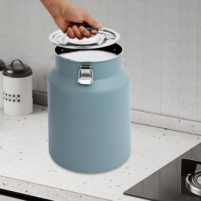 12L Stainless Steel Rice Storage Container with Airtight Lid&Handle, Blue | Secure 3-Buckle Locking Lid, Portable Handle and Wide Opening, Stores Rice, Flour, Pet Food, Tea, Oil, Milk, Grains