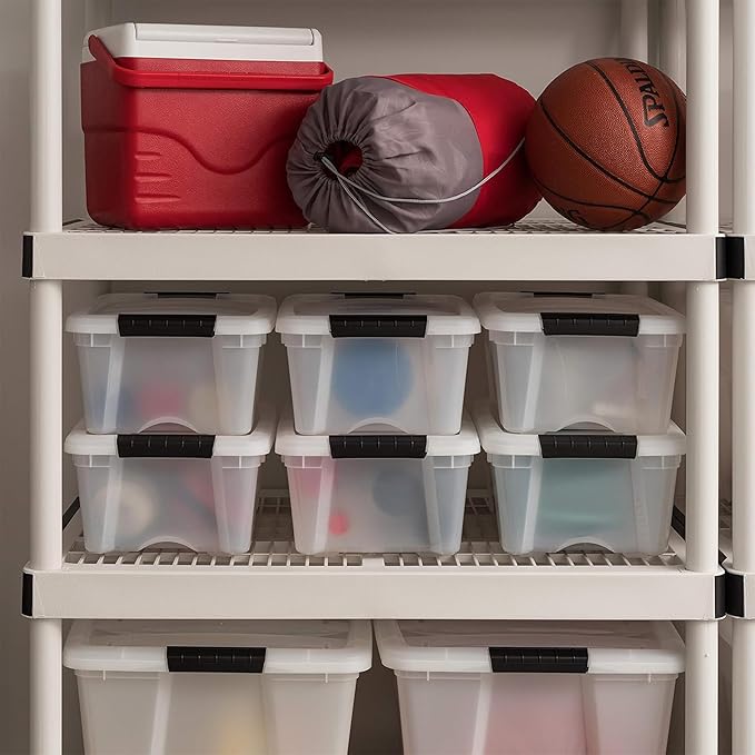 IRIS USA 6-Pack 13 Quart Storage Bins with Lids, Pearl | Conceals contents for a clean look. Ideal for shoes, photos, documents, and small essentials. Nestable design saves space