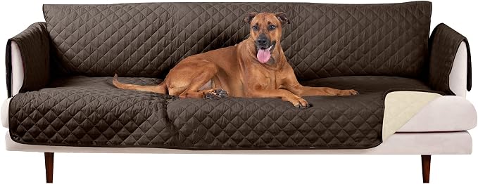 Furhaven Water-Resistant & Reversible XL Sofa/Couch Cover Protector for Dogs, Cats, & Children - Two-Tone Pinsonic Quilted Living Room Furniture Cover - Espresso/Clay, Extra Large Sofa