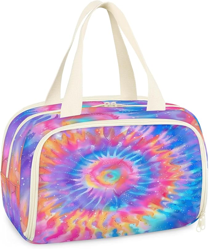 Pinks And Purple Tie Dye Marble Travel Toiletry Bag with Handle | Wet & Dry Separation, Full-Size Bottle Friendly, Leak-Proof, Waterproof, Easy to Clean, for Travel, Gym, Home