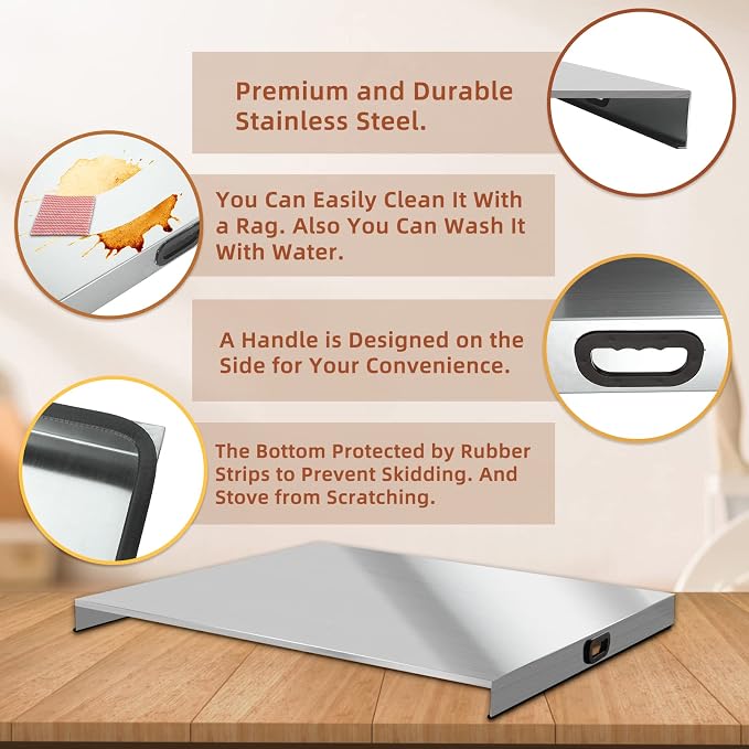 Stainless Steel Gas Stove Top Cover, Noodle Board Cooktop Cover, Kitchen Organizer for Gas and Electric Stove Range Expanding Kitchen Space, Large Size 30"x 22"x3", Sliver