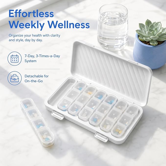 LOHE Pill Organizer 3 Times a Day, Pill Box 7 Day, Weekly Travel Case | Large 7 Day Pill Box 3 Times a Day, Portable Pill Case for Medication, Vitamins, Fish Oil and Supplements