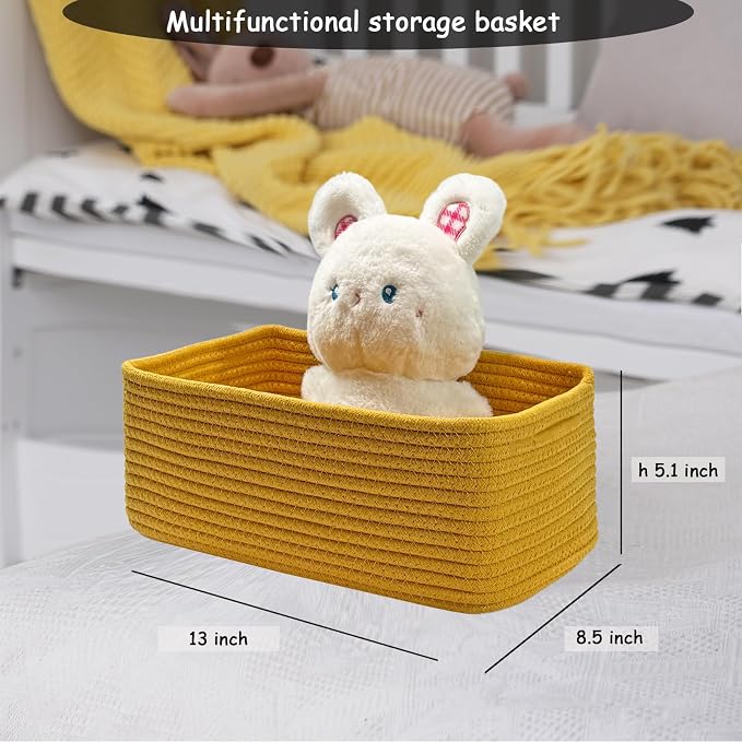 COMFY-HOMI 13" x 8.5" x 5.1" Storage Baskets for Organizing | Cotton Rope Woven Basket | Toy Storage Bin Box | Basket for Shelves, Closet Organizer Bin, Decorative Closet Shelf, 1 Pack