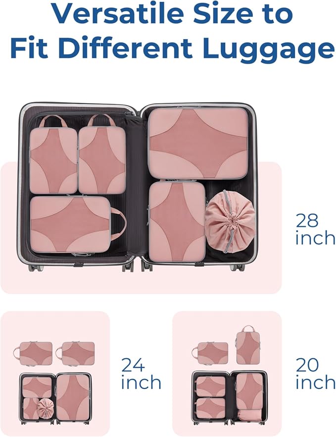 Bagsmart Compression Packing Cubes, Travel Bag Cruise Ship Essentials | Lightweight, Compressible Suitcase Organizer Set fit Standard Carry-On & Checked Luggage, 6 Set, 14 Set Washable Packing Bags