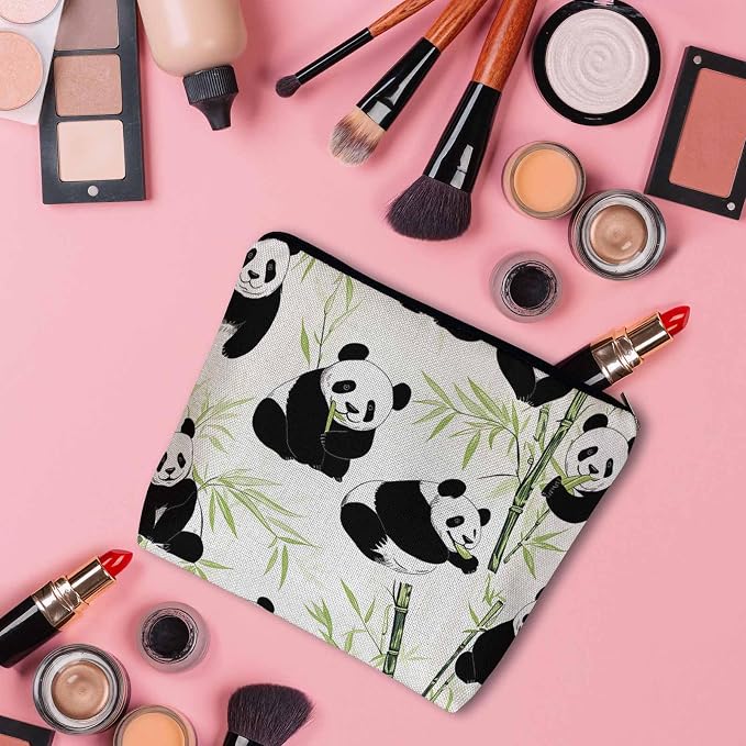 Panda Makeup Organizer Bag Cosmetic Bag For Men Women, Cute Pandas Forest Bamboo Leaves Panda Travel Toiletry Bag Flax Makeup Bags Purse Business Makeup Pouch For Toiletries Cosmetics