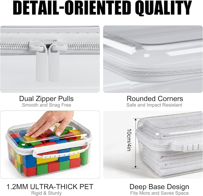 3 Pack Hard Shell Zipper Cases Clear Deep Bottom PET Plastic Waterproof | Storage Pouches Travel Organizer Bags for Makeup Toys Art Supplies Home Organization