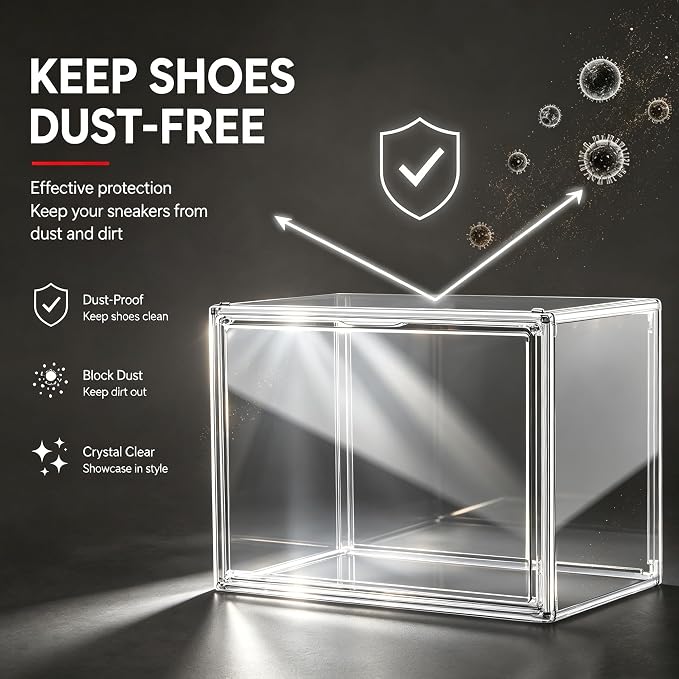 Clear High-Top Sneaker Storage Box, Acrylic Shoe Organizer 1 Pack | Extra height 10.6'' for high-top sneakers & athletic footwear Size 11. Stackable display design keeps collections organized