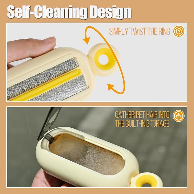 Lint Roller Resuable for Clothes, Magic Self- Cleaning Pet Hair Remover for Cats Dogs Fur, Portable Washable Pet Hair Removal Tool Brush for Curtain, Carpet, Bedding, Sofa, Couch, Yellow