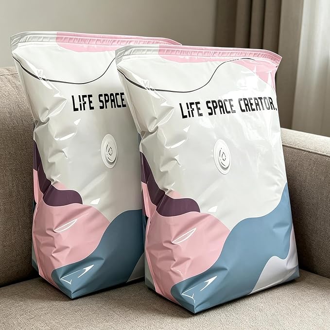 Vacuum Bags for Travel 2 Pieces No-Pump Luggage Compression Storage