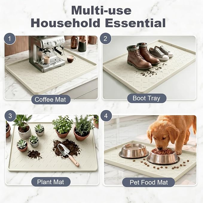 Extra Thick Under Sink Mat Waterproof with Raised Edge 19" x 22" | Silicone Multipurpose Mat for Kitchen, Bathroom, Pet Feeding, Shelf Protection & Organization, Boot & Plant Tray