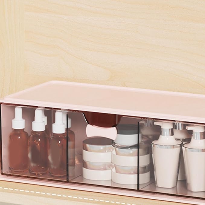 Desktop Lipstick Cosmetic Makeup Organizer Stackable Storage Box Pink