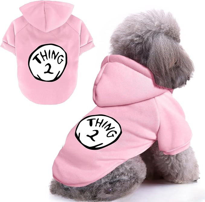 Dog Hoodie Pet Clothes for Small Dogs Thing 2 Printed Hoodies Medium Puppy Hooded Sweatshirt Pullover Outfit(Pink,L)
