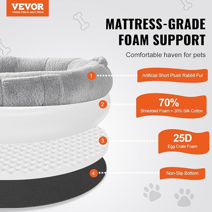 VEVOR Human Dog Bed, 67.7"x35"x9.8" Human Dog Bed for Adult People, Large Size Beds with Washable Faux Rabbit Fur Cover, Egg Orthopedic Foam, Storage Pocket, Bean Beds for You and Pet, Light Grey