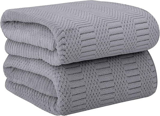 JML Bath Towels Set of 2, 30" x 60", Large Microfier Body Towel for Adult, Oversized, Soft, Super Absorbent, Fast Drying, Use for Sauna, Salon, Gym,Sport, Fitness, Yoga, Diamond Cross Grid Gray