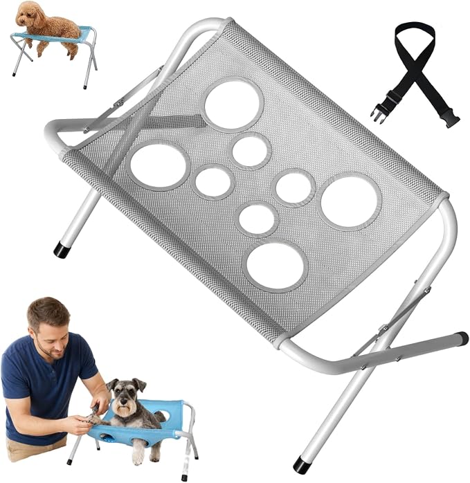 Foldable Pet Bathing Stand, Pet Grooming Mesh Bath Stand，Grey | Portable Dog Shower Grooming Rack, 44 LBS Weight Capacity for pet Washing Maintenance Travel Grooming
