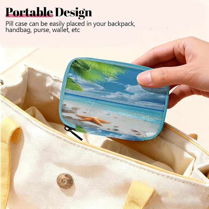 Travel Pill Organizer Beautiful Beach Starfish Shell Small Pill Case