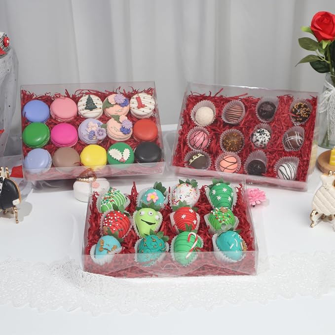 RomanticBaking 20PCS 10x7x2 inches Clear Strawberry Boxes for Party Favors | Clear Gift Boxes for Treats,Cookie, Bakery, Macaron and More