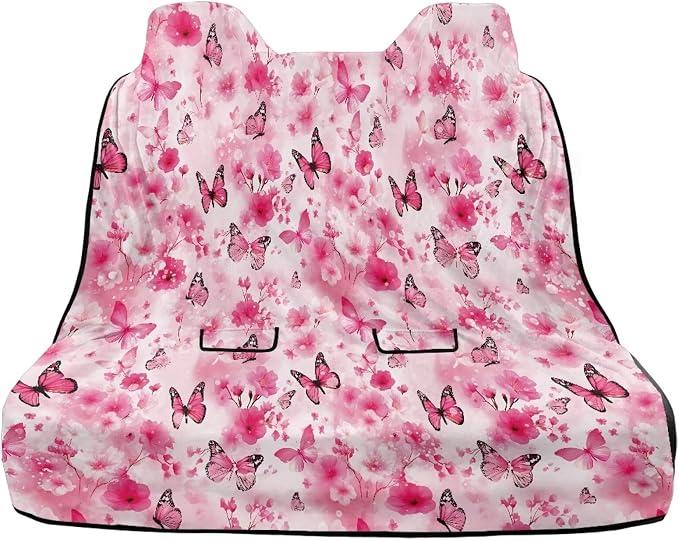 Renewold Pet Dog Car Back Seat Cover Car Seat Towel Cover Auto Rear Bench Towel Blanket for Gym Yoga Workout Outdoor Pink Butterflies Sport Travel Automotive Interior Accessories with Storage Bag