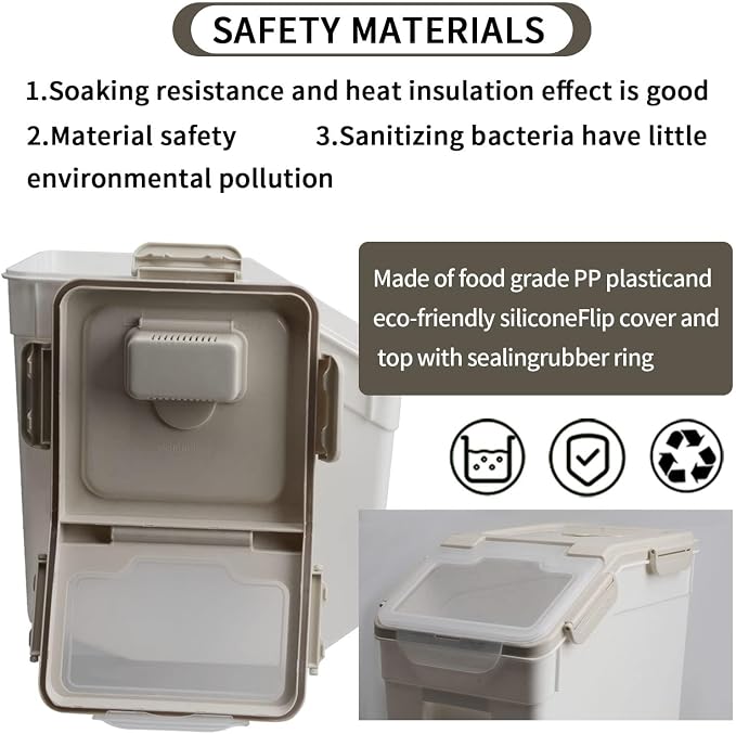 Saim 2 Pack 50lb Flour & Rice Storage Container Bin, Rice Dispenser (Grey) | BPA free plastic with seal lid, rolling wheels and measuring scoop for rice, flour, cereal and grain one-hand scooping