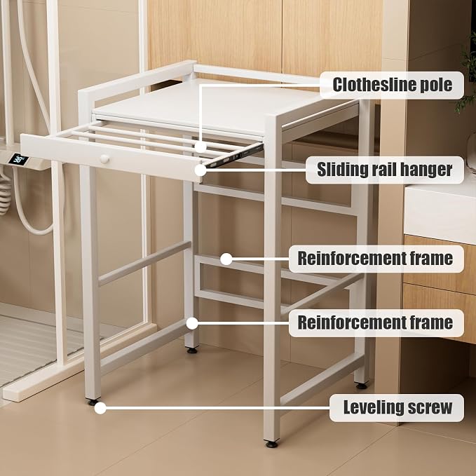Washer Dryer Stacking Rack, 550lbs Capacity Heavy Duty Washing Machine Storage Utility Rack with Countertop, Height Adjustable Washing Machine Shelf for Laundry Rooms Bathrooms (D)