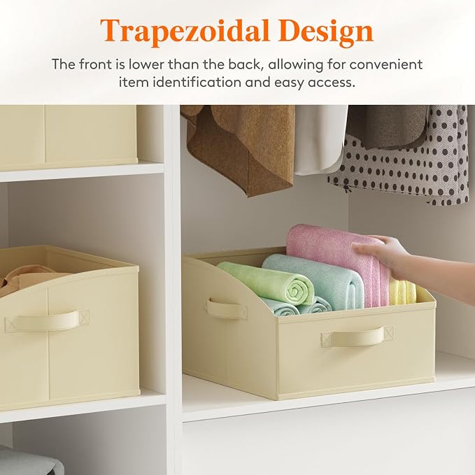 Lifewit Trapezoid Closet Storage Bin for Shelf, 6 Packs 16L, Beige | Non-woven Closet Organizer Baskets with Handles, Foldable Clothes Containers Boxes for Clothing, Book, Purse, Medium