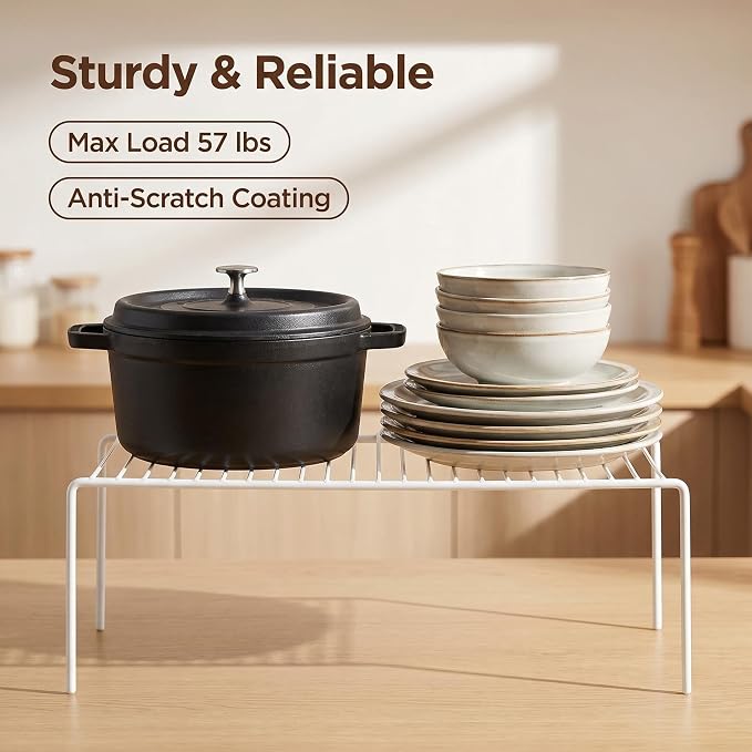 Set of 6 Large (15.7 x 9.4 Inch) Kitchen Cabinet Organizer Shelf, Wire Freezer Storage Shelves Rack, Rustproof Steel Metal Shelf Riser for Dish Plates Pantry Cupboard Organization, White