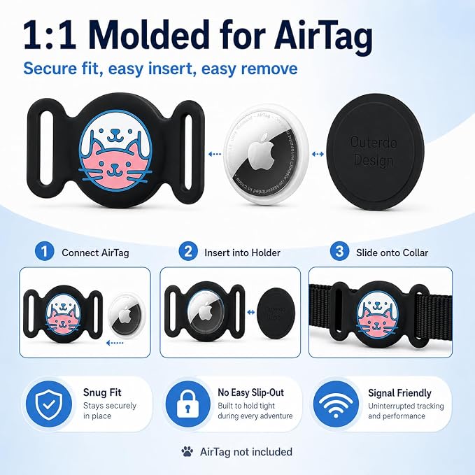 Dog Tracker Holder, Silicone Protective Case for Air Tag, Waterproof Pet GPS Tracker Cover, Soft Collar Attachment for Dogs, Secure Fit, Lightweight Pet Tracking Accessories