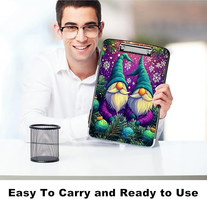 A4 Clipboard with Storage Pen Holder, Clipboards Organizer Nursing Clipboard Foldable File Folder Plastic Clipboard Folio Clip Board for Office Work Classroom Doctor, Hat Snowflake Old Man