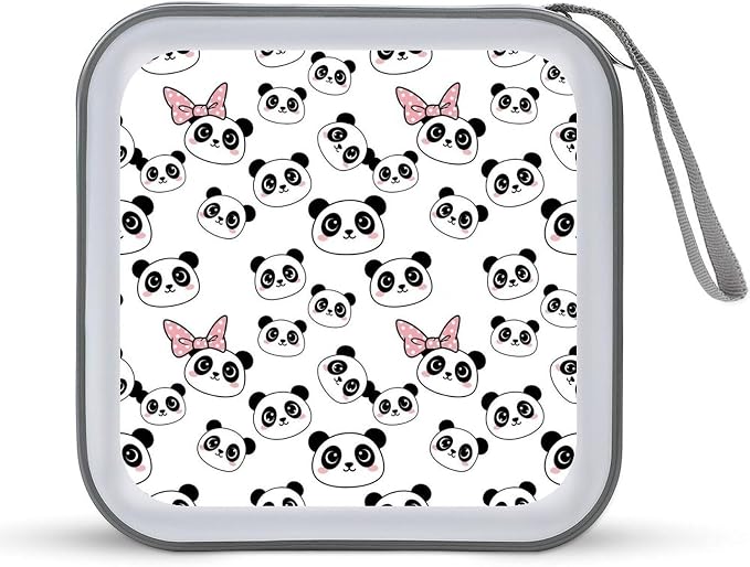 Portable CD Holder Case with Strap Pandas Animal, 40-Capacity Hard Plastic Storage Binder, Protective Wallet for Car Office Travel