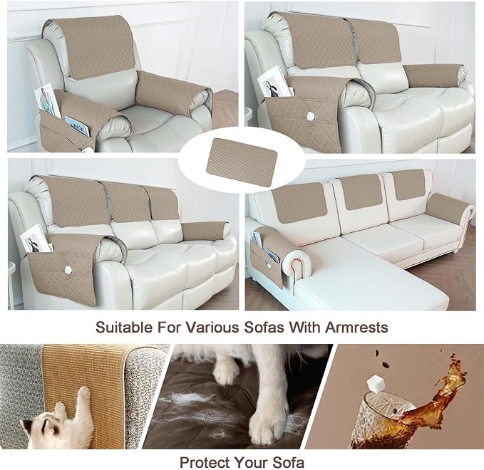 Large Polyester Armrest and Headrest Covers with 2 Pockets | Soft, smooth polyester resists daily wear nonslip silicone backing helps shield recliners and sofas from pet scratches