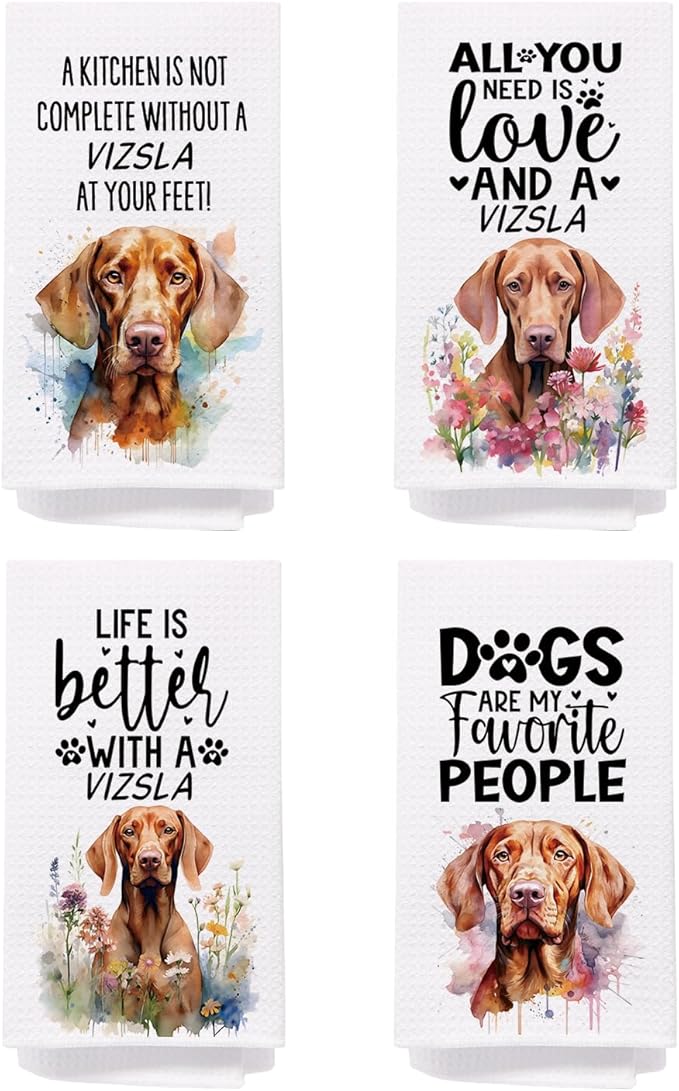 SPBL&L Vizsla Dog Kitchen Towels Set of 4, Vizsla Gifts for Women, Vizsla Decor Tea Dish Towels for Kitchen, Vizsla Decorative Hand Towels for Bathroom, 16x24 Inches
