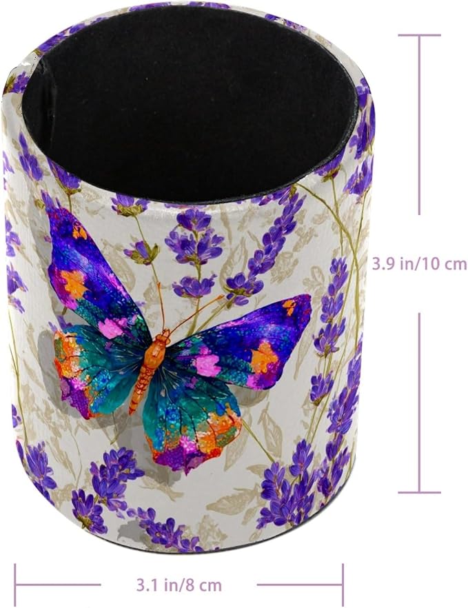 Butterfly and Lavender Pen Holder, Pencil Cup Marker Brush Holder Desk Storage Case, Desktop Organizer for School Office Home Supplies