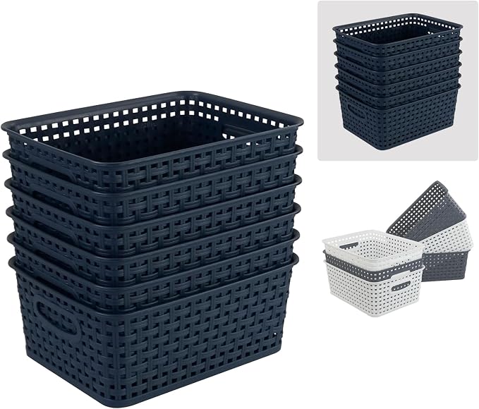 Plastic Storage Baskets for Organizing, Small Weave Storage Baskets, 6 Packs