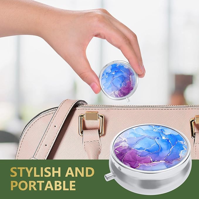 Nipichsha Pill Box, Small Pill Case for Purse & Pocket, Cute Travel Medicine Organizer, Portable Medicine Container Holder to Hold Vitamins, Medication, Fish Oil & Supplement, Blue Marble | Cute Travel Medicine Organizer, Portable Medicine Container Ho...