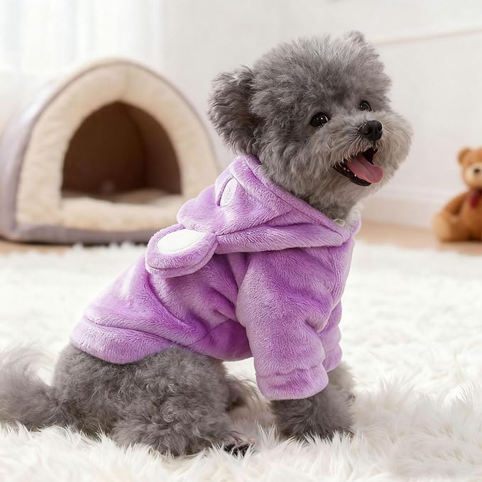 Dog Hoodie with Bear Ears Fleece Dog Sweater for Small Dogs French Bulldog Clothes Puppy Costume for Small Dogs XS Winter Clothes Cozy Pet Fleece for Cats