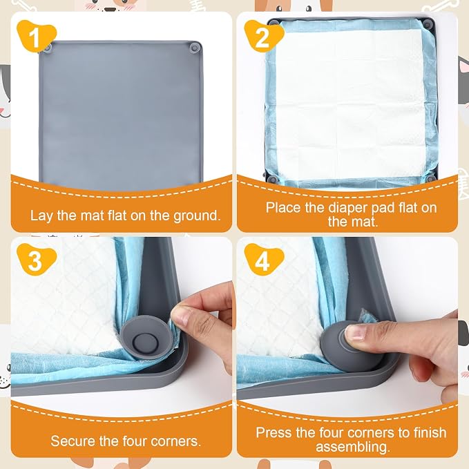 Nuanchu Pee Pad Tray Holder for Dogs, 23 x 23 Inch Silicone Dog Puppy Pad Holder with Four Fixed Points Stable Grip, Raised Edges, Quick-Wipe Dog Potty Tray for Indoor Flooring Protection