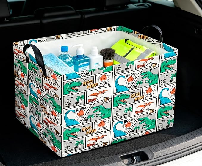 CLOCOR Rectangular Storage Bin,Waterproof Book Box,Room Decor(Comic Dinosaur)