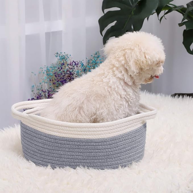 ABenkle Small Basket Empty Gift Basket, Decorative Boho Rope Woven Nursery Storage Organizer Dog Toy Baskets for Baby Showers Christmas Easter with Gift Bags and Ribbons, 12"X 8" X 5"