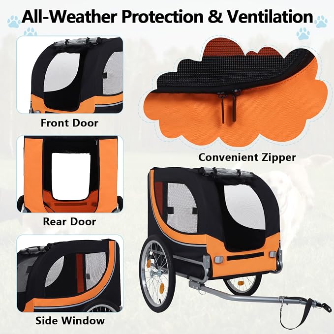 Large Dog Bike Trailer with 18.9" Wheels - 120LB Capacity Dog Trailer for Bike, Foldable Pet Bike Trailer for All-Terrain Cycling, Jogging & Camping
