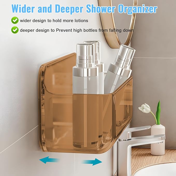 CGBE 2-Pack Cabinet Door Organizer, Self Adhesive Bathroom Shelves, Amber | Acrylic Shower Caddy, Wall Mounted Storage, No Drilling, Automatic Draining, For Cabinet Door and Shower Wall