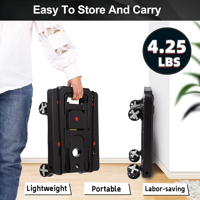 GtIiFmTe Foldable Hand Truck, Lightweight Luggage Cart for Airport Car Seat | Compact Folding dolly with Rotating swivel wheel,storage size12×15.7×4.1",300lbs Load,Upright Lock Handle with 3bungee cords