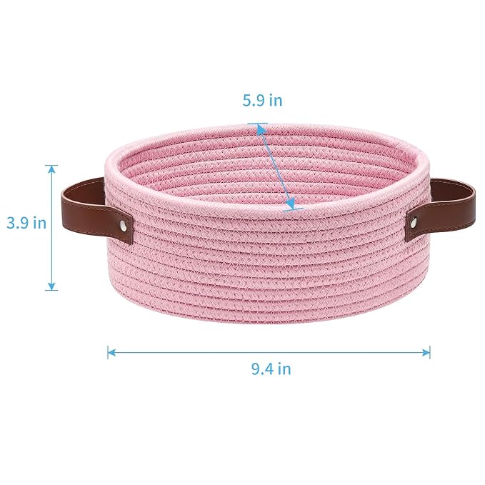 ABenkle Mini Woven Cotton Rope Storage Basket - Oval Decorative Shelf Gift Basket for Nursery, Empty - 9.4" x 5.9" x 3.9