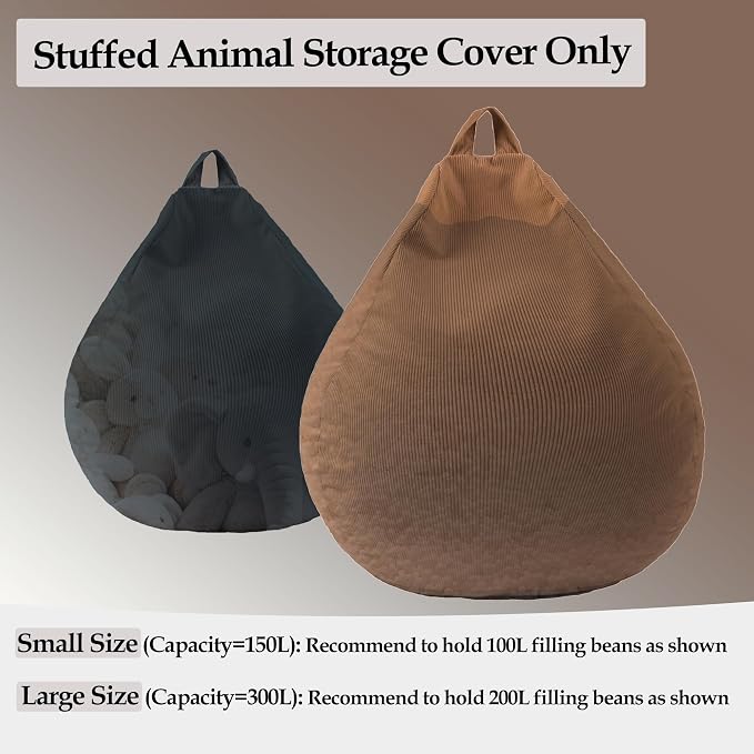 LPMOERA Stuffed Animal Storage Soft Bean Bag Chair Cover No Filler Caramel | Skin-Friendly,Portable,Wide Easy-Load Opening,Hidden Zipper,Decorative Organizer