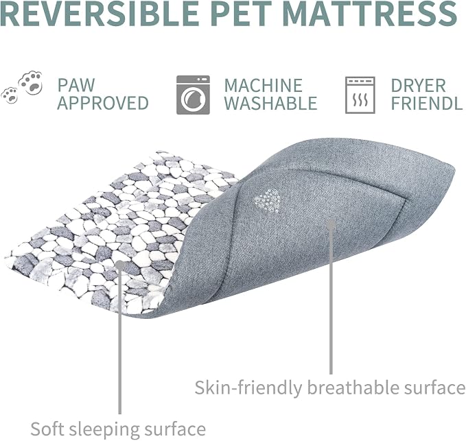VANKEAN Reversible Crate Pad Cool/Warm Washable S-XXL Grey Stone