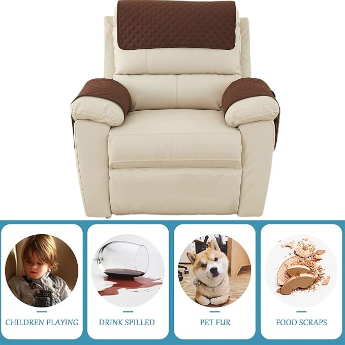 Water-Resistant Sofa Armrest and Headrest Covers, 2 Pockets | Quilted polyester helps shield recliners, loveseats and sofas from daily wear; silicone backing and fasteners improve grip