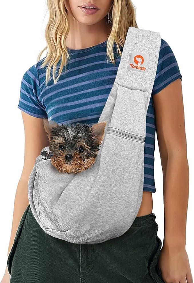 Tomkas Dog Cat Carrier Sling Zip Pocket & Adjustable Strap(M,Gray)