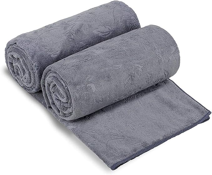 JML Large Bath Towels Set of 2, 30" x 60", Fast Drying, Soft Super Absorbent Oversized Microfiber Towel for Body, Use for Hotel, Salon, Yoga, Gym,Spa, Sauna, Shower, Pool, Sport - Grey Floral