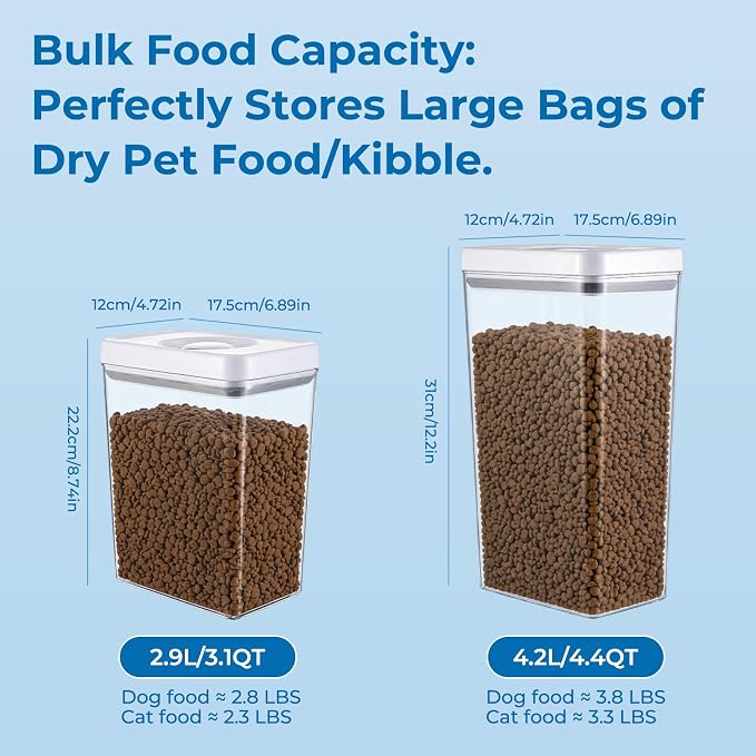 UFORU Dog and Cat Food Storage Containers, 3.1 and 4.4 Qt Airtight 2-Pack | Twist-Lock Lid, Kibble and Pet Treats, BPA-Free Material, Space-Saving Stackable Design, Easy One-Touch Opening