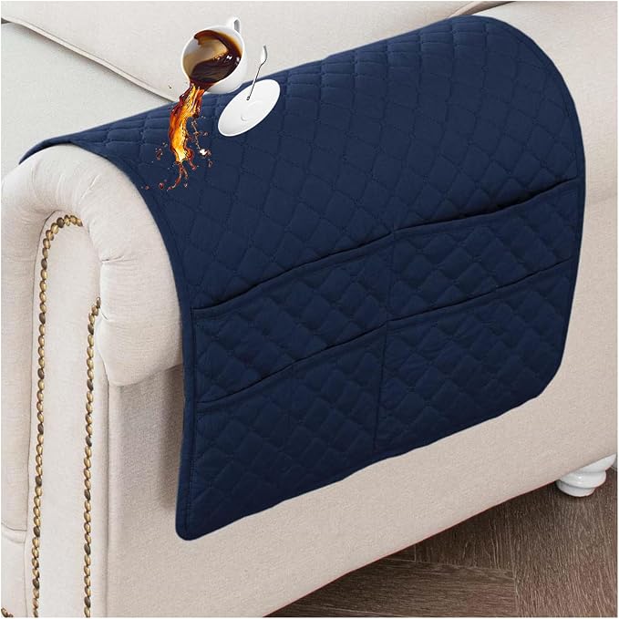 Large Polyester Armrest and Headrest Covers with 2 Pockets | Soft, smooth polyester resists daily wear nonslip silicone backing helps shield recliners and sofas from pet scratches