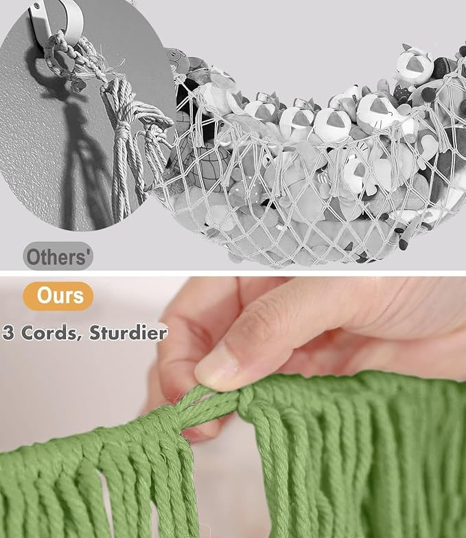Stuffed Animal Hammock - Extra Large 56'' Long (Avocado green) | Premium Cotton Hand-knitted, Beautiful Long Tassel, Storage Hanging Organizer, Can Fit Stuffed Animals 30 Piece or More